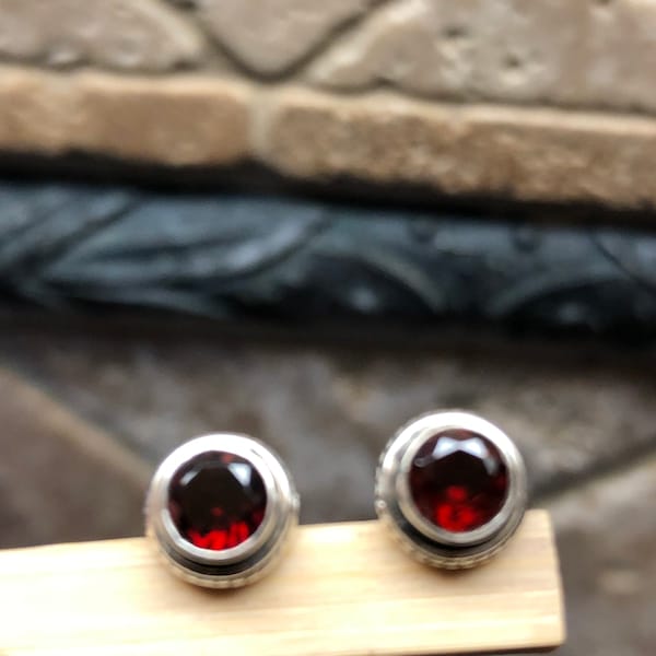 Natural 2ct Pyrope Garnet 925 Solid Sterling Silver Earrings 7mm