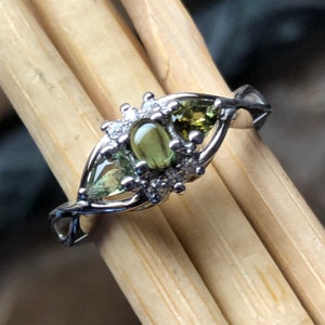 Genuine Green Tourmaline 925 Solid Sterling Silver Engagement Ring Size 5, 6, 7, 8, 9