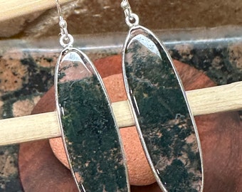 Natural Green Moss Agate 925 Solid Sterling Silver Earrings 55mm