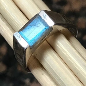 Natural Blue Labradorite 925 Sterling Silver Men's Ring Size 7, 8, 9, 10, 11, 12, 13