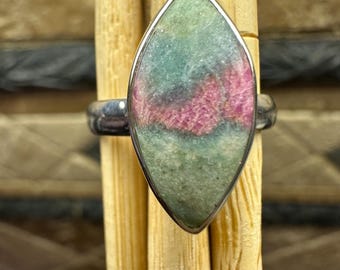 Natural Ruby in Fuchsite 925 Solid Sterling Silver Ring Size 7.5