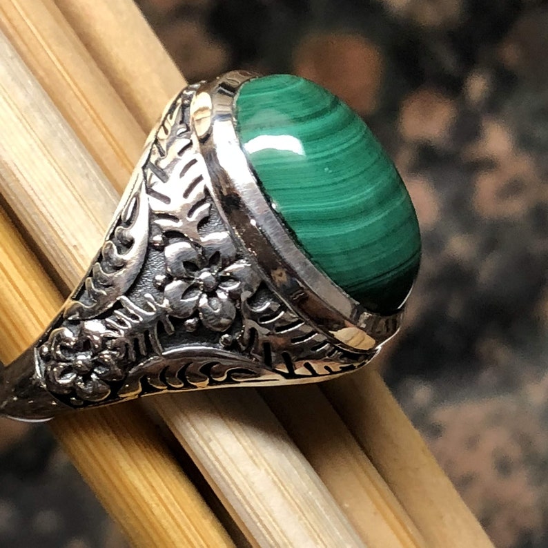 Natural Green Malachite 925 Solid Sterling Silver Men's Ring Size 8, 9, 10, 11, 12 image 4