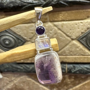 Natural Amethyst, Auralite 23 Crystal 925 Solid Sterling Silver Pendant 35mm