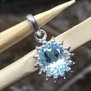 Natural 2ct Blue Topaz 925 Solid Sterling Silver Pendant 22mm