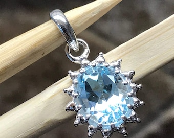 Natural 2ct Blue Topaz 925 Solid Sterling Silver Pendant 22mm