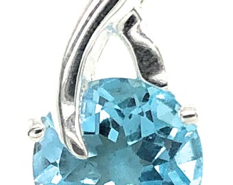 Natural Blue Topaz 925 Solid Sterling Silver Pendant 16mm