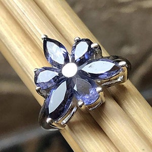 Natural 2ct Iolite 925 Solid Sterling Silver Wedding Ring Size 6, 7, 8, 9