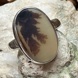 Natural Rare Scenic Dendritic Agate 925 Solid Sterling Silver Ring Size 6.75