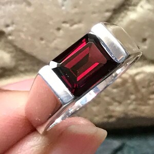 Natural 2ct Pyrope Garnet 925 Solid Sterling Silver Men&#39;s Ring Size 7, 8, 9, 10, 11, 12