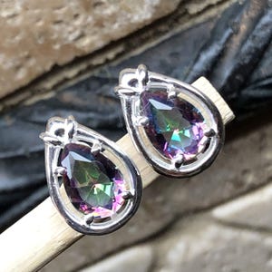 Gorgeous 2ct Mystic Topaz 925 Solid Sterling Silver Stud Earrings 15mm