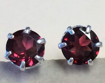 Natural 2ct Pyrope Garnet 925 Solid Sterling Silver Earrings 7mm