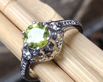 Natural 1ct Green Peridot 925 Solid Sterling Silver Engagement Ring Size 6, 7, 8, 9