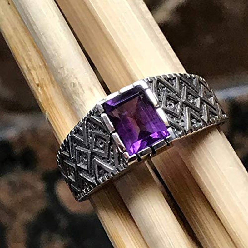 Genuine 2ct Purple Amethyst 925 Solid Sterling Silver Men's Ring Size 7, 8, 9, 10, 12, 13 image 2