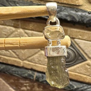 Natural Green Moldavite, Herkimer Diamond 925 Solid Sterling Silver Pendant 27mm