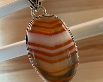 Natural Lake Superior Agate 925 Solid Sterling Silver Pendant 45mm