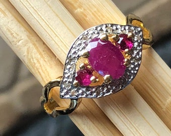 Natural Ruby, White Diamond 14k Gold Over Sterling Silver Engagement Ring Size 6, 8