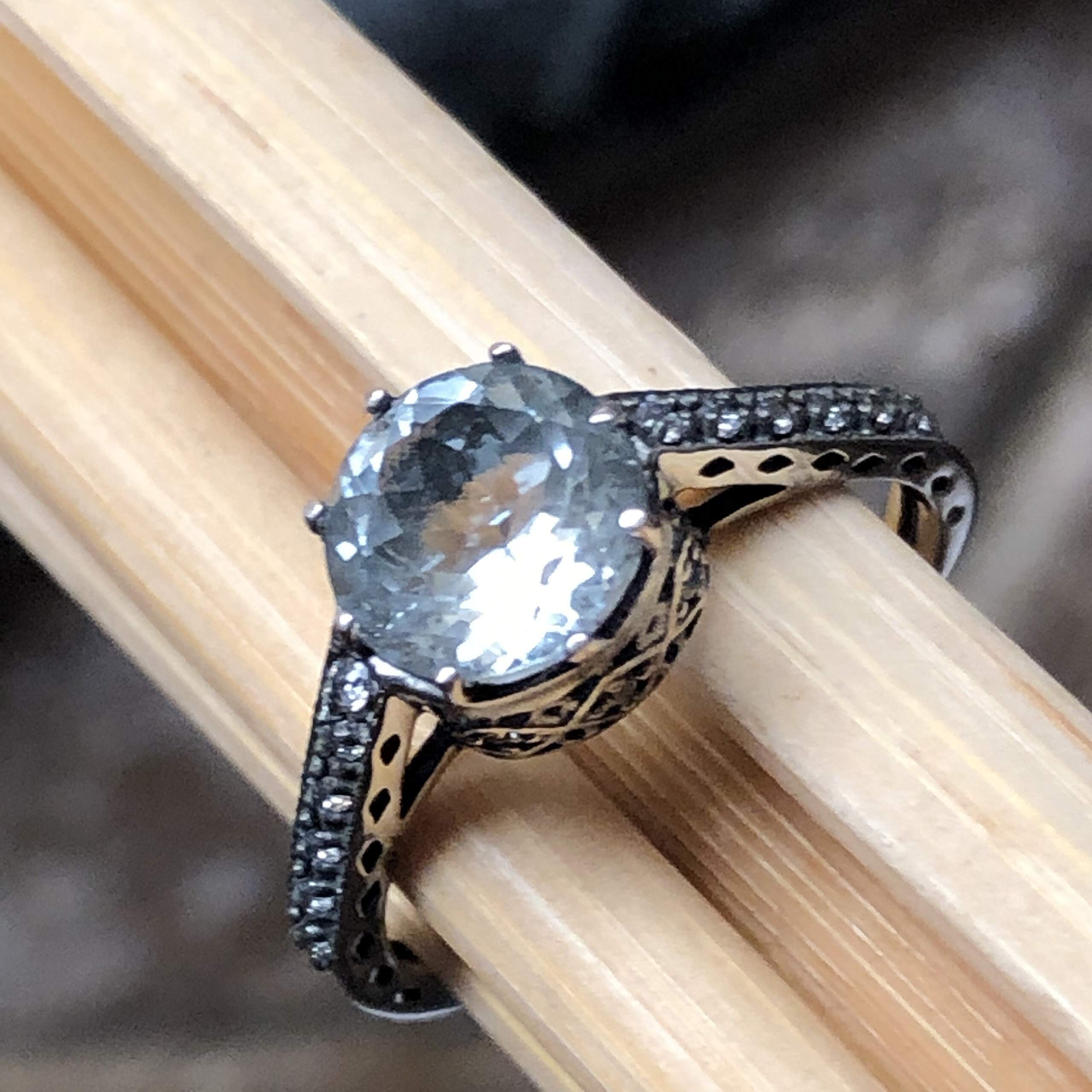Natural Blue Aquamarine 925 Solid Sterling Silver Engagement Ring Size 6, 7, 8, 9