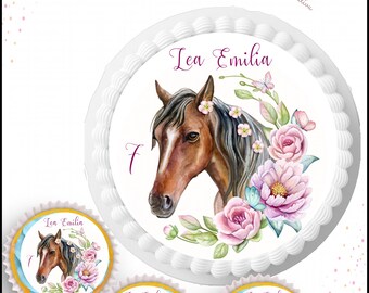 brown horse personalized cake topper made from wafer or fondant paper