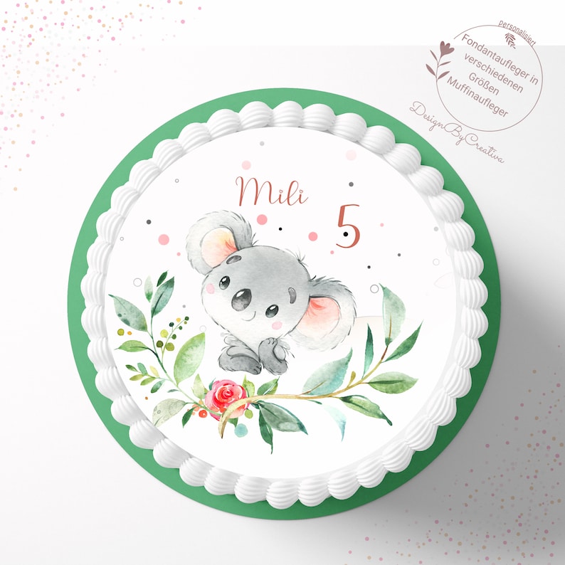 Koala, personalizable cake topper made of wafer or fondant paper image 1
