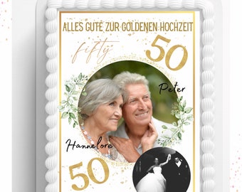 Zum goldenen Hochzeit, schöner personalisierbarer Torten/Kuchenaufleger A 4 /A 5,  mit Fotos auf Oblaten oder Fondantpapier