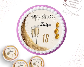 Personalized birthday cake topper / muffin topper made of wafers or fondant paper