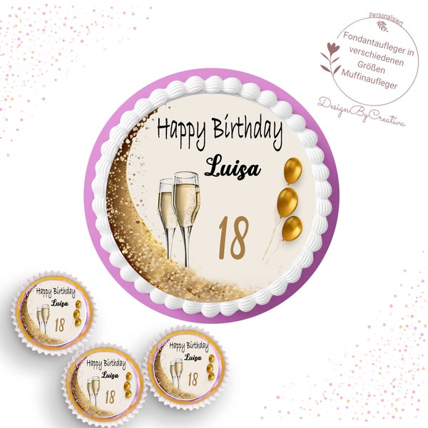 Personalized birthday cake topper / muffin topper made of wafers or fondant paper