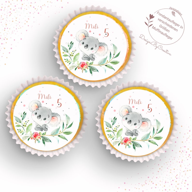 Koala, personalizable cake topper made of wafer or fondant paper Muffin 15Stk. 5cm