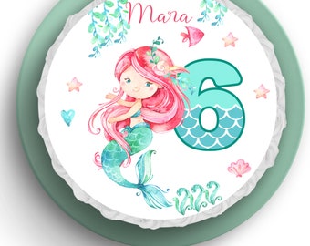 Mermaid personalized cake topper made from wafer or fondant paper