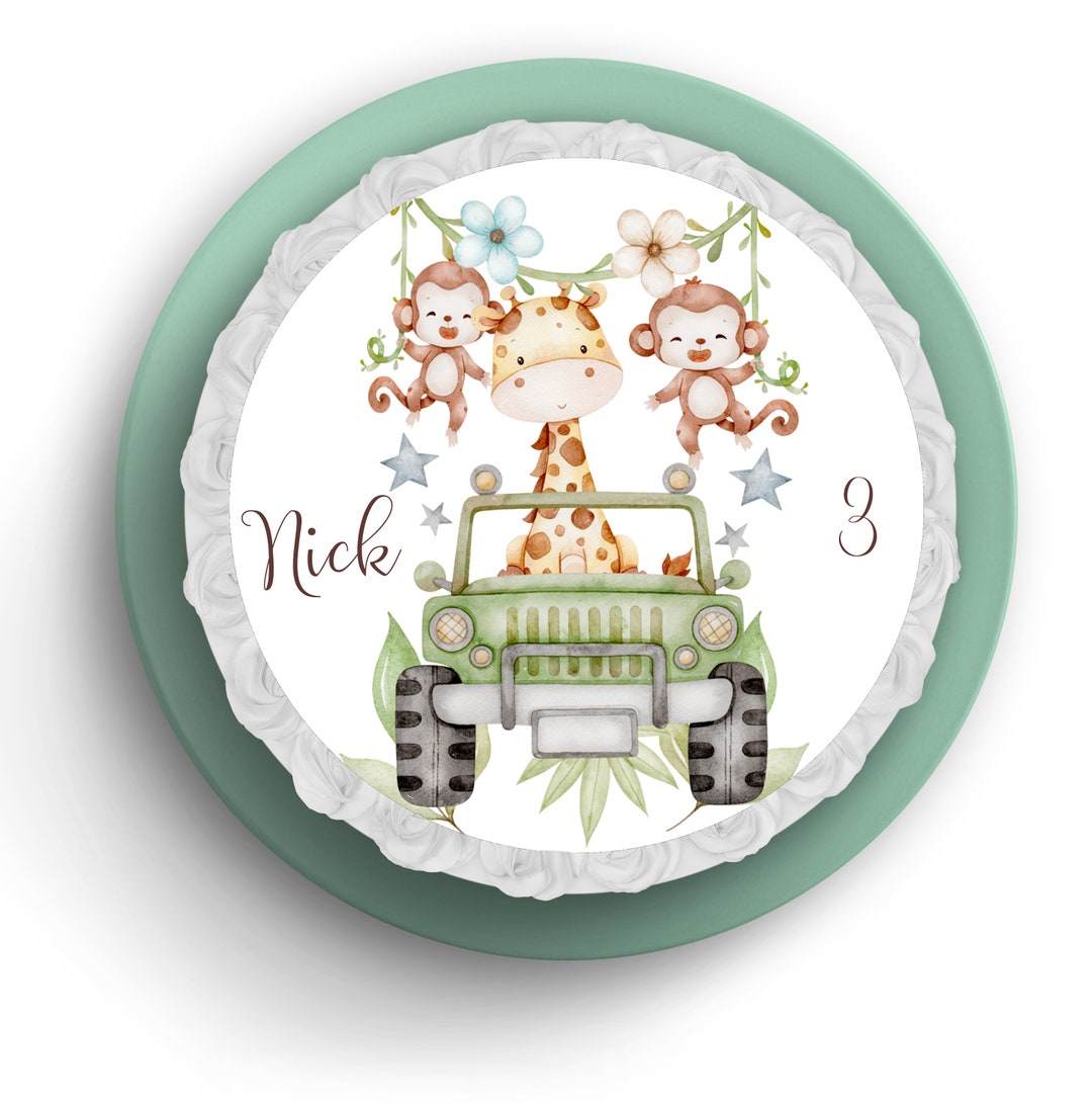 Safari Personalized Cake Topper Made From Wafer or Fondant Etsy