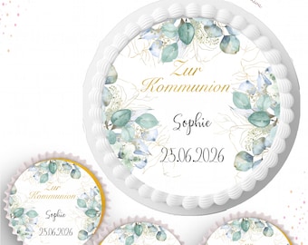 Zur Taufe /Kommunion/ Konfirmation, personalisierbarer Torten/Kuchenaufleger aus Oblaten oder Fondantpapier