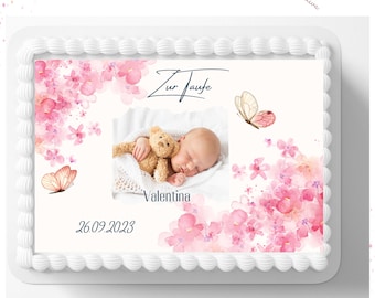 Per il battesimo, bellissimo cake topper personalizzabile A 4 o A 5, con foto realizzata in ostia o carta fondente