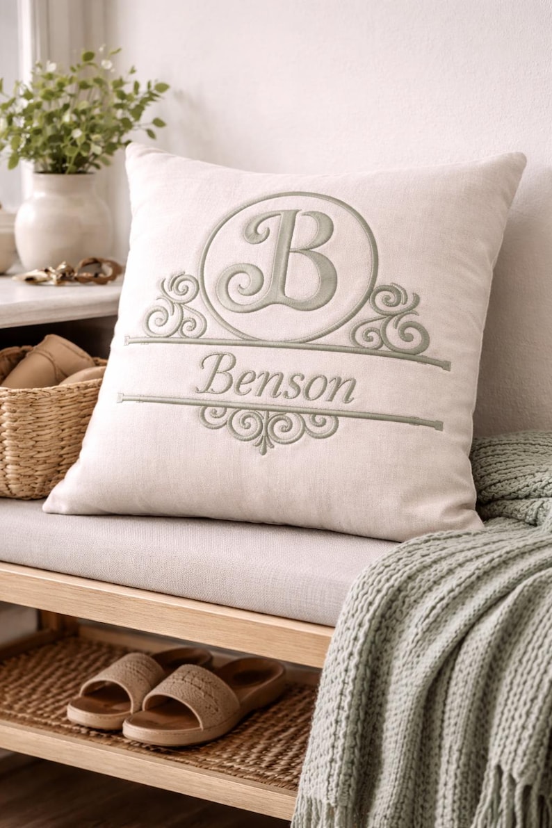 Split Monogram Frame Embroidery Design, Elegant Scroll Name (4x4 Hoop ...