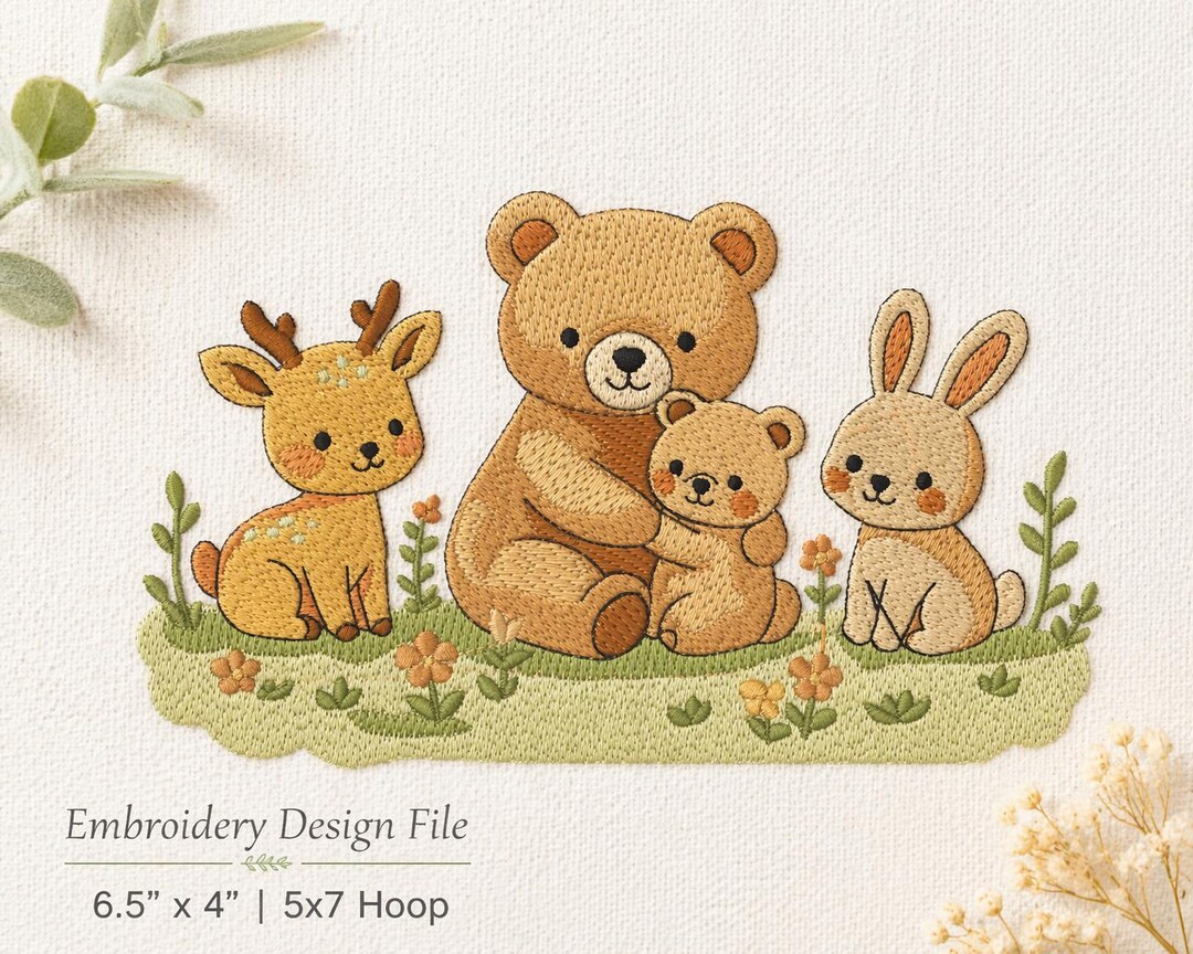 Woodland Baby Animals Embroidery Design, Bear Deer Bunny, Nursery ...