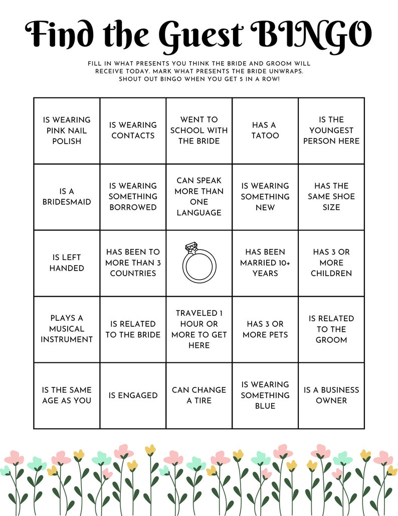 Pastel Bridal Shower find the Guest Bingo Etsy