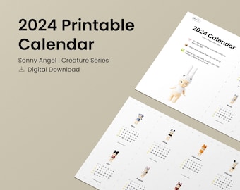 2024 Printable Calendar | Sonny Angel Inspired Mini Calendars *DIGITAL DOWNLOAD* Creature Series