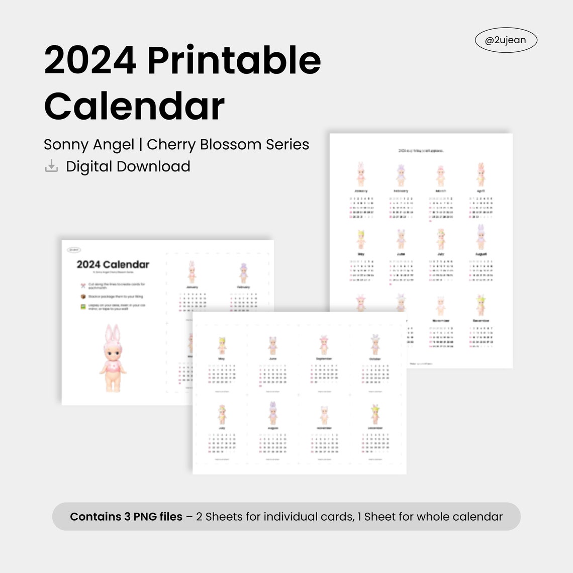 2024 Printable Calendar Sonny Angel Inspired Mini Calendars DIGITAL