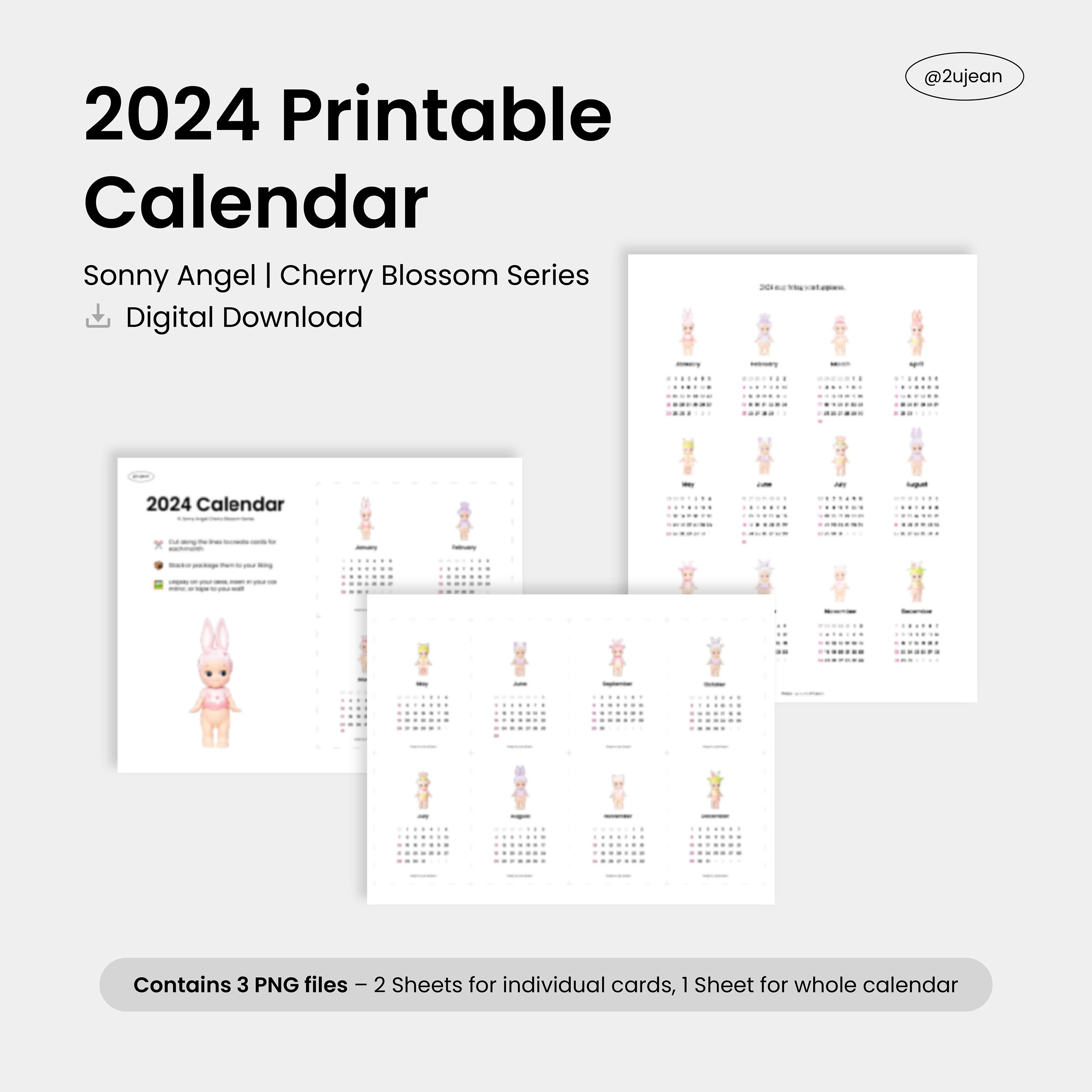 2024 Printable Calendar Sonny Angel Inspired Mini Calendars DIGITAL