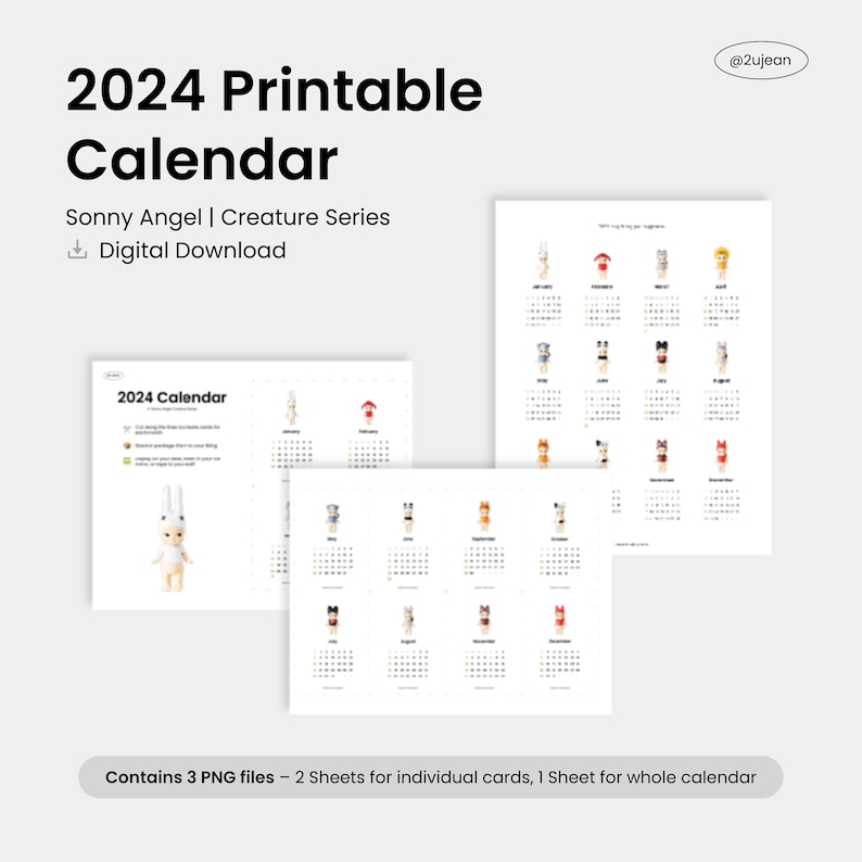 2024 Printable Calendar Sonny Angel Inspired Mini Calendars DIGITAL
