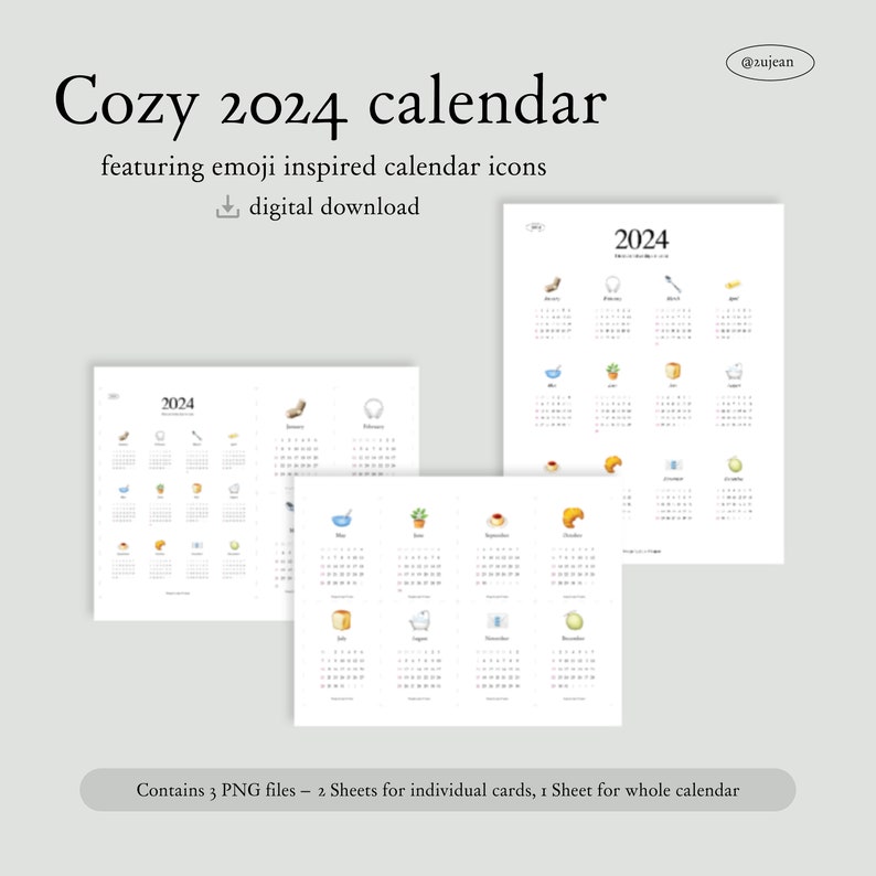 2024 Printable Calendar Cozy Emoji Calendars for Desk or Wall DIGITAL