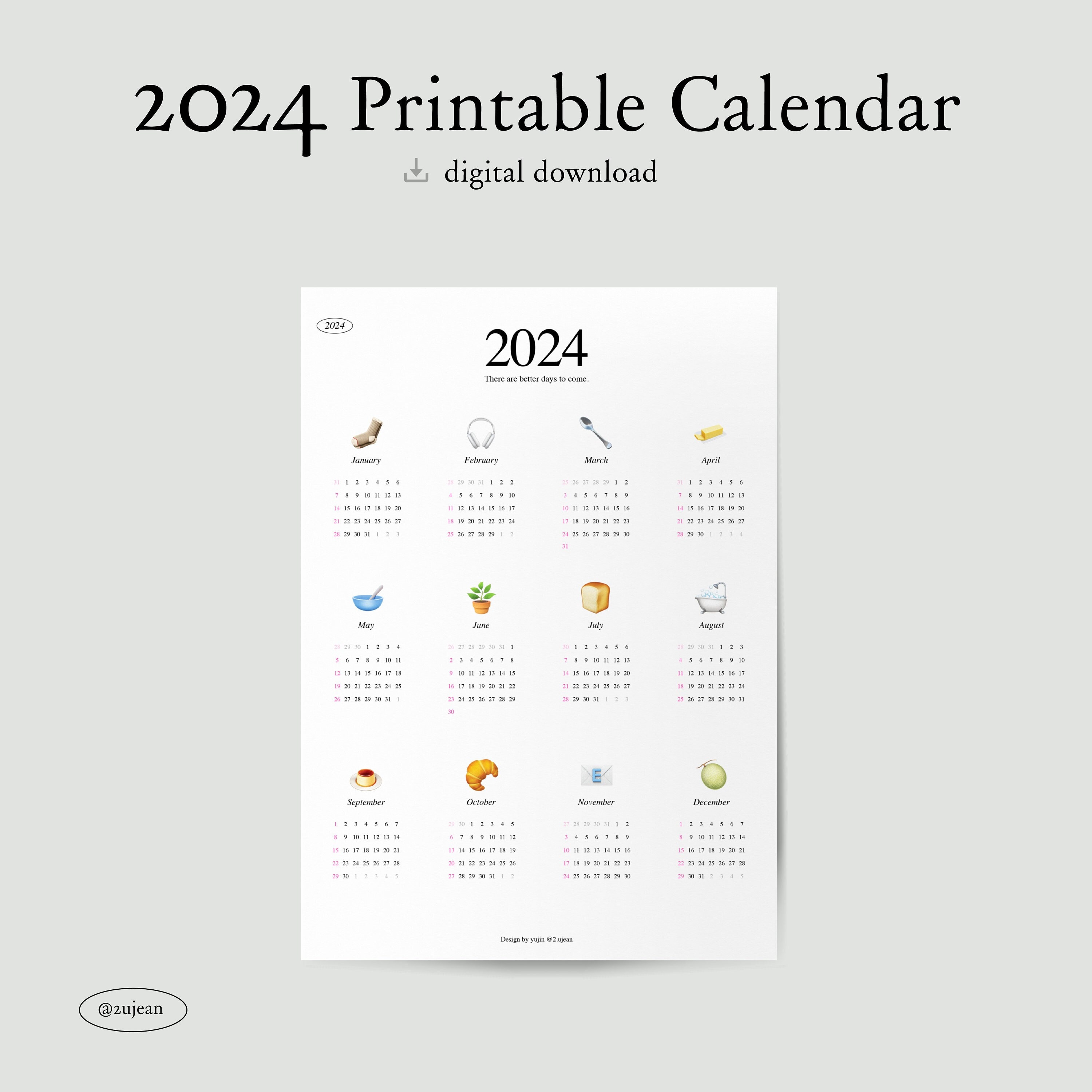 2024 Printable Calendar | Cozy Emoji Calendars for Desk or Wall ...