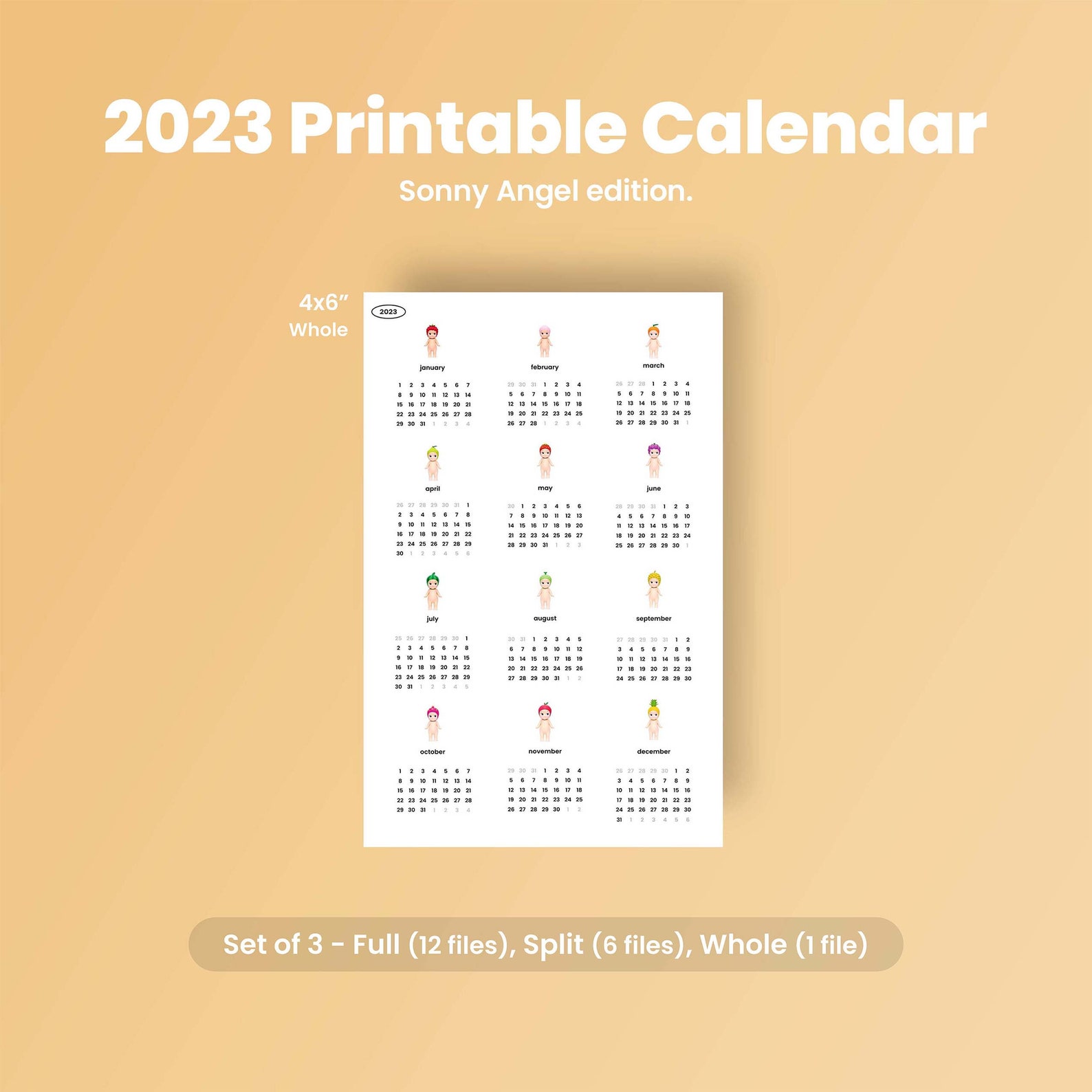 Printable 2023 Sonny Angel Monthly Calendar Instant Download Etsy
