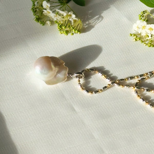 Elegant necklace, pearl necklace, ladies necklace, silver necklace, baroque pearls