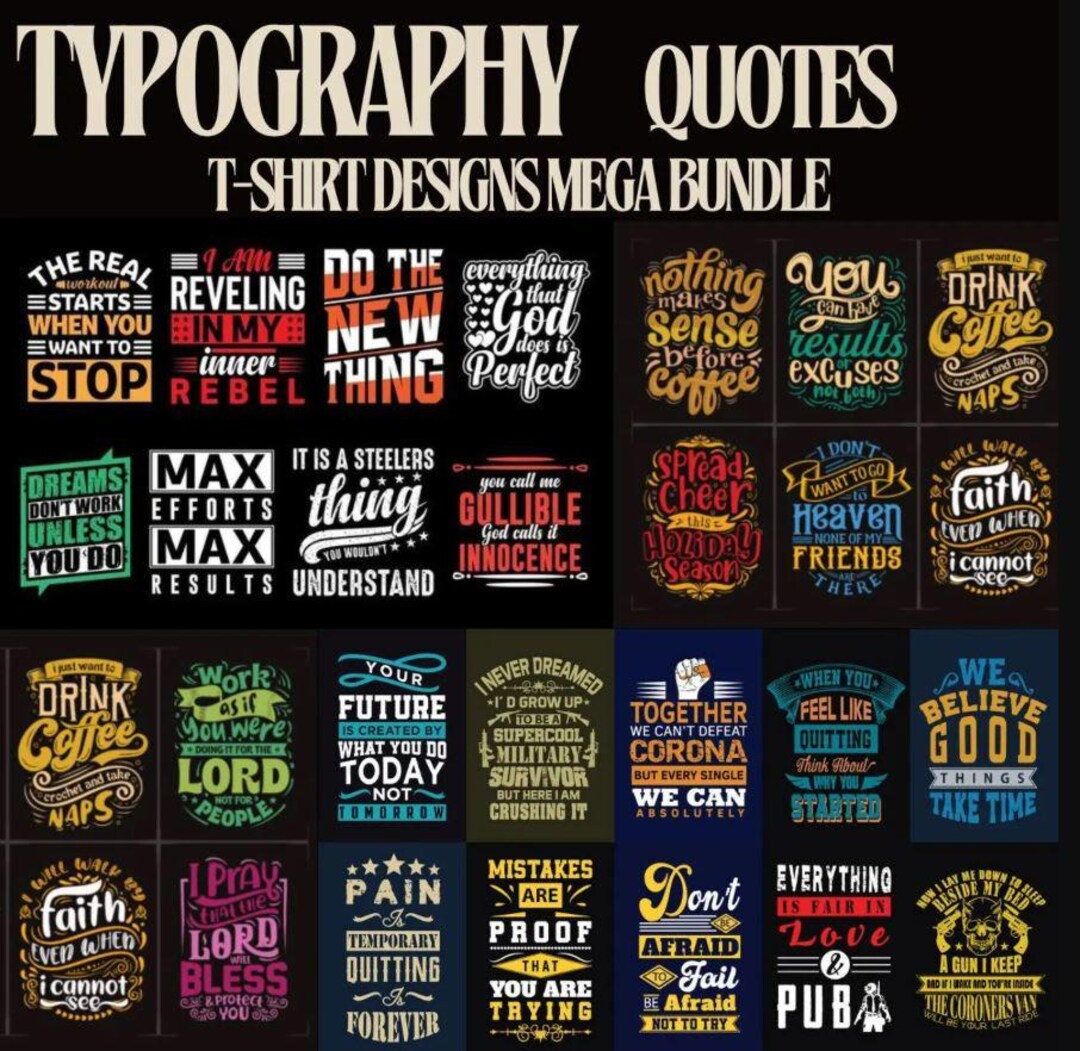 100,000+ Typography Quotes T-shirt Design Bundle, BONUS DESIGNS