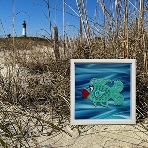 OG Collection Grissom Fish Teal. Beautiful paper craft wall art. Great gift. Animal Print. Ocean life crafts. Paper Art. Decor. Math