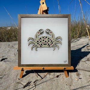 Shades of Gray Collection Crab(White). Beautiful paper craft wall art. Great gift. Animal Print. Ocean life crafts. Layered Paper Art. Decor