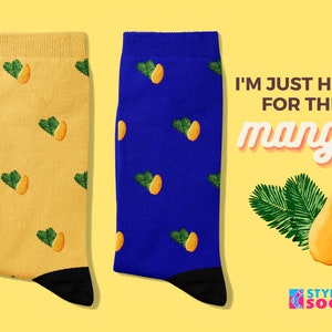Tropical Mango Socks - Colorful Socks with Fruit Mango and Palm Leaf