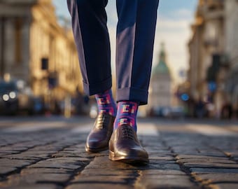 Modern Business Socks – Stylish Blue & Pink Mens Dress Socks | Unique Gift for Fashionable Men