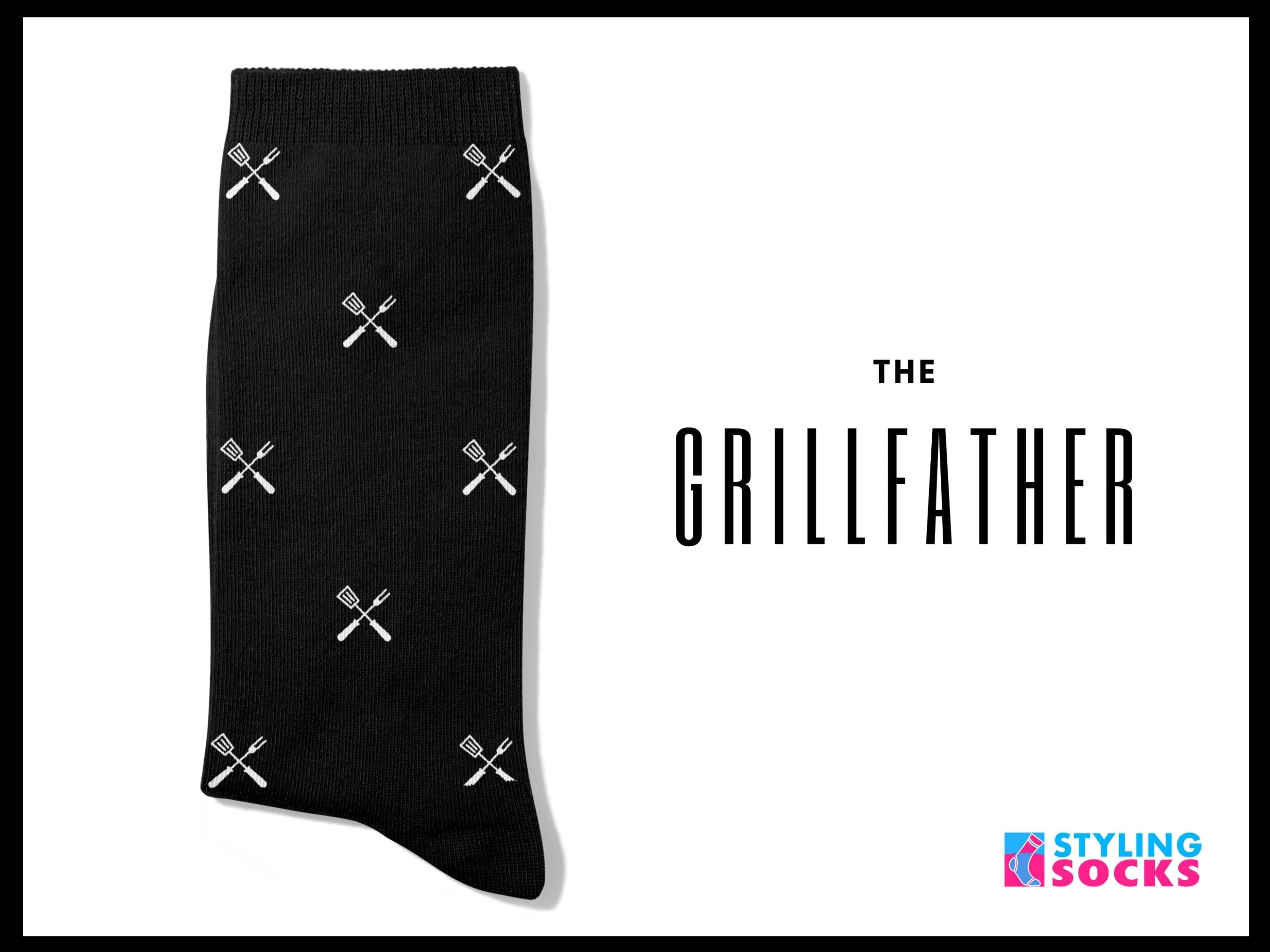 BBQ Grill Socks Father’s Day Socks with BBQ Grilling Utensils | Fun Novelty Socks | Black Barbecue Grill Master Socks for Father's Day product image