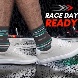 German Motorsport: Silver & Green Racing Crew Socks