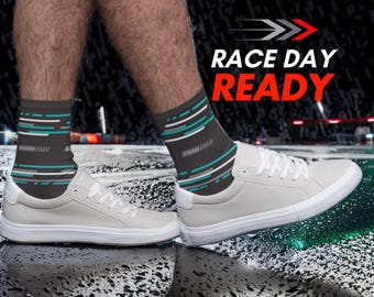 German Motorsport: Silver & Green Racing Crew Socks